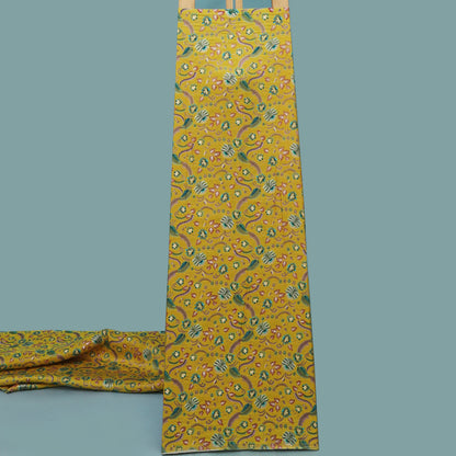 Yellow Color Dola Silk Jaquard Floral Print Fabric