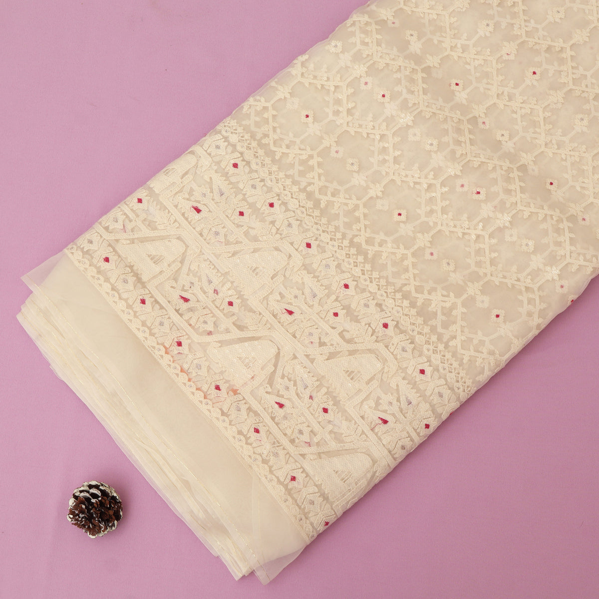 White Pure Organza Embroidery Fabric