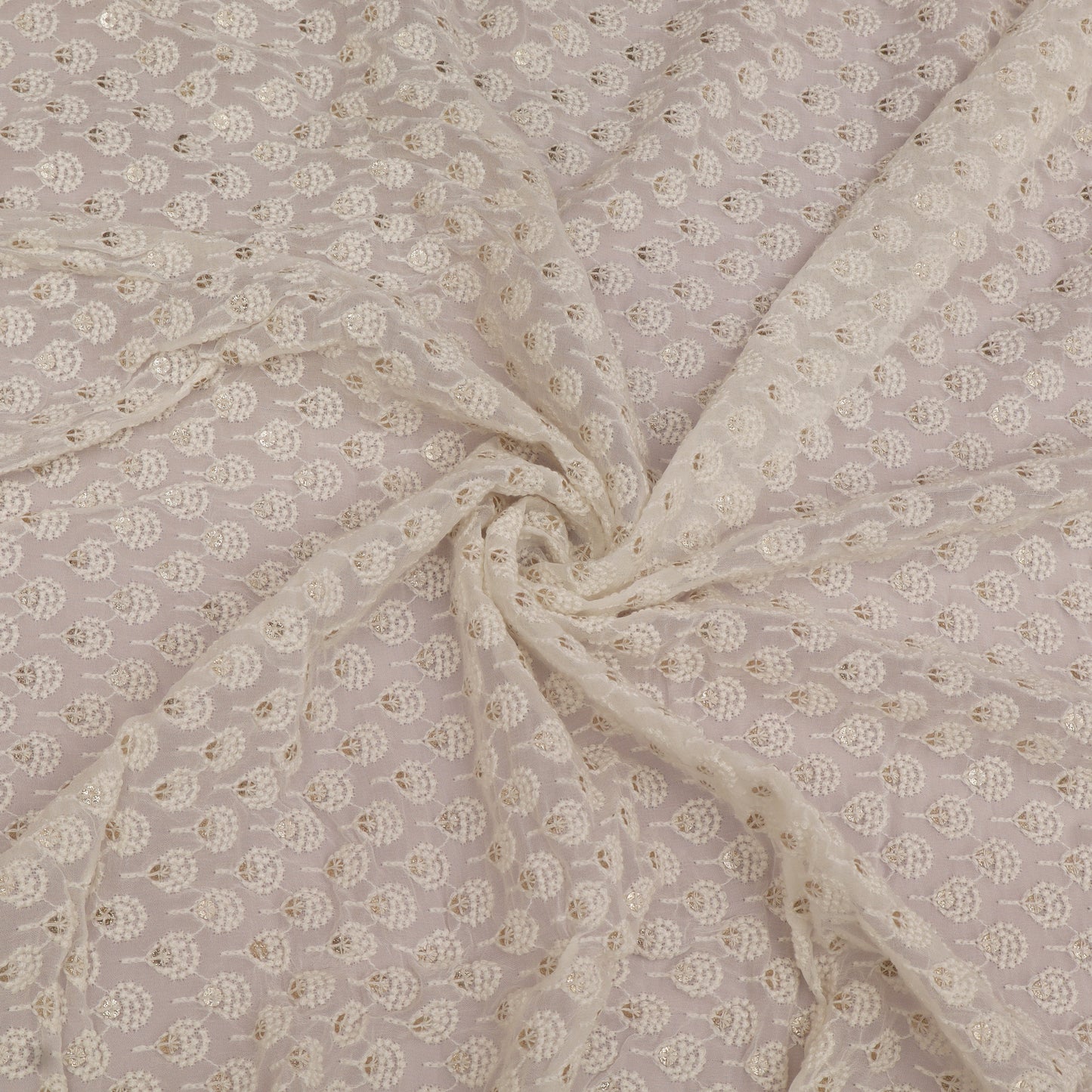 Floral patterned fabric with a subtle design on a gray background