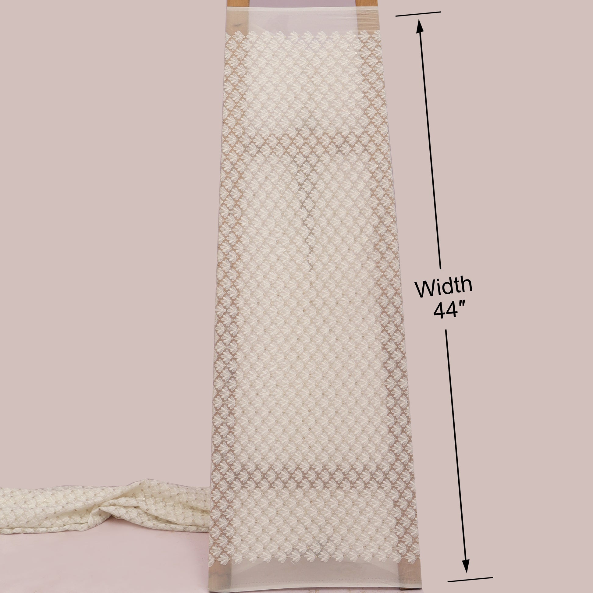 White fabric with a textured pattern and measurement details on a White background