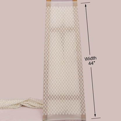 White fabric with a textured pattern and measurement details on a White background