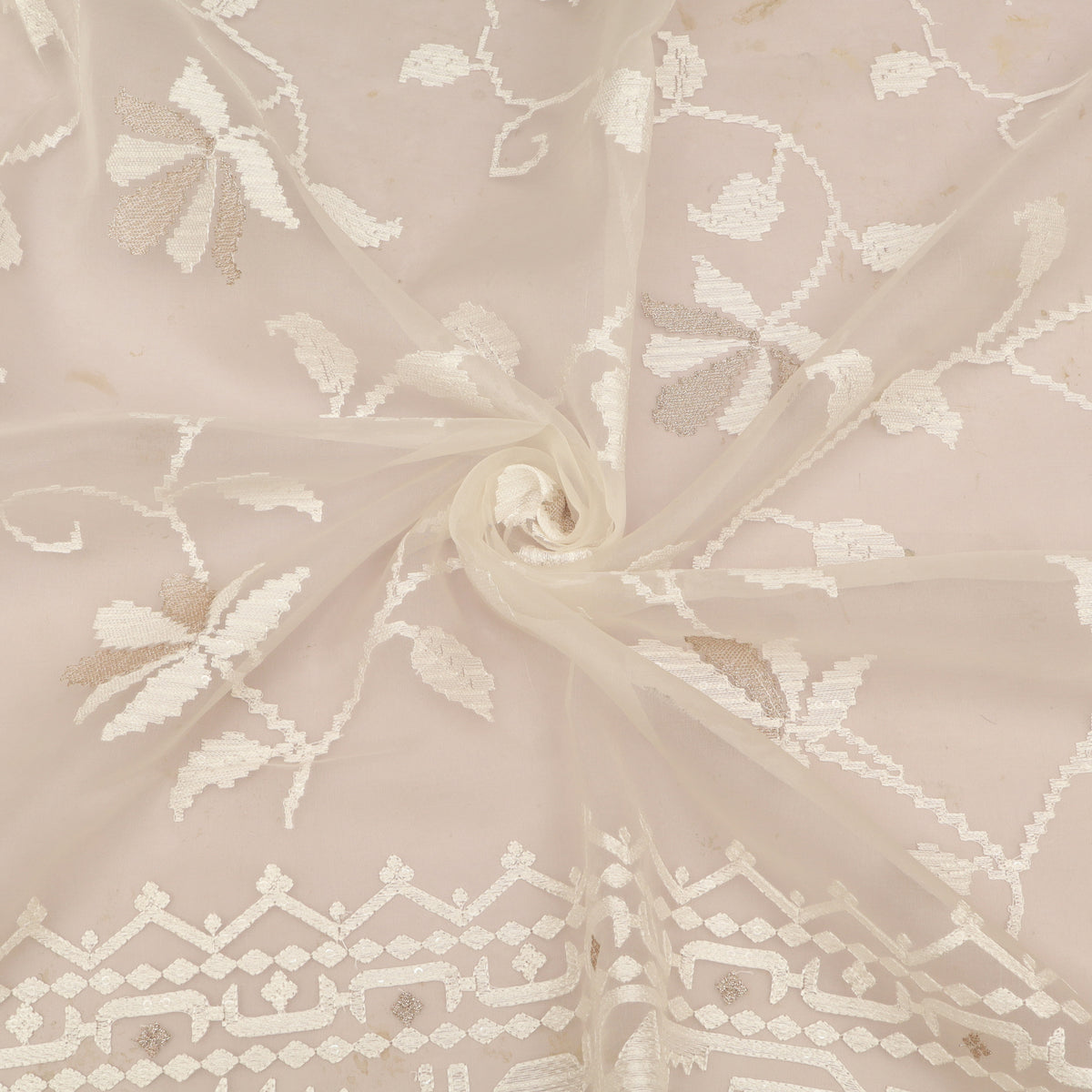 White Pure Organza Embroidery Fabric