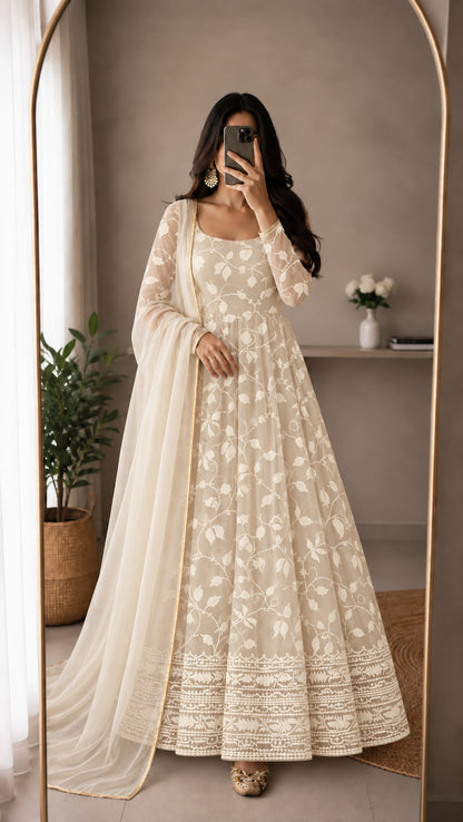 White Pure Organza Embroidery Fabric