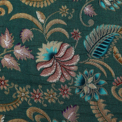 Teal Blue Color Dola Silk Jaquard Floral Print Fabric