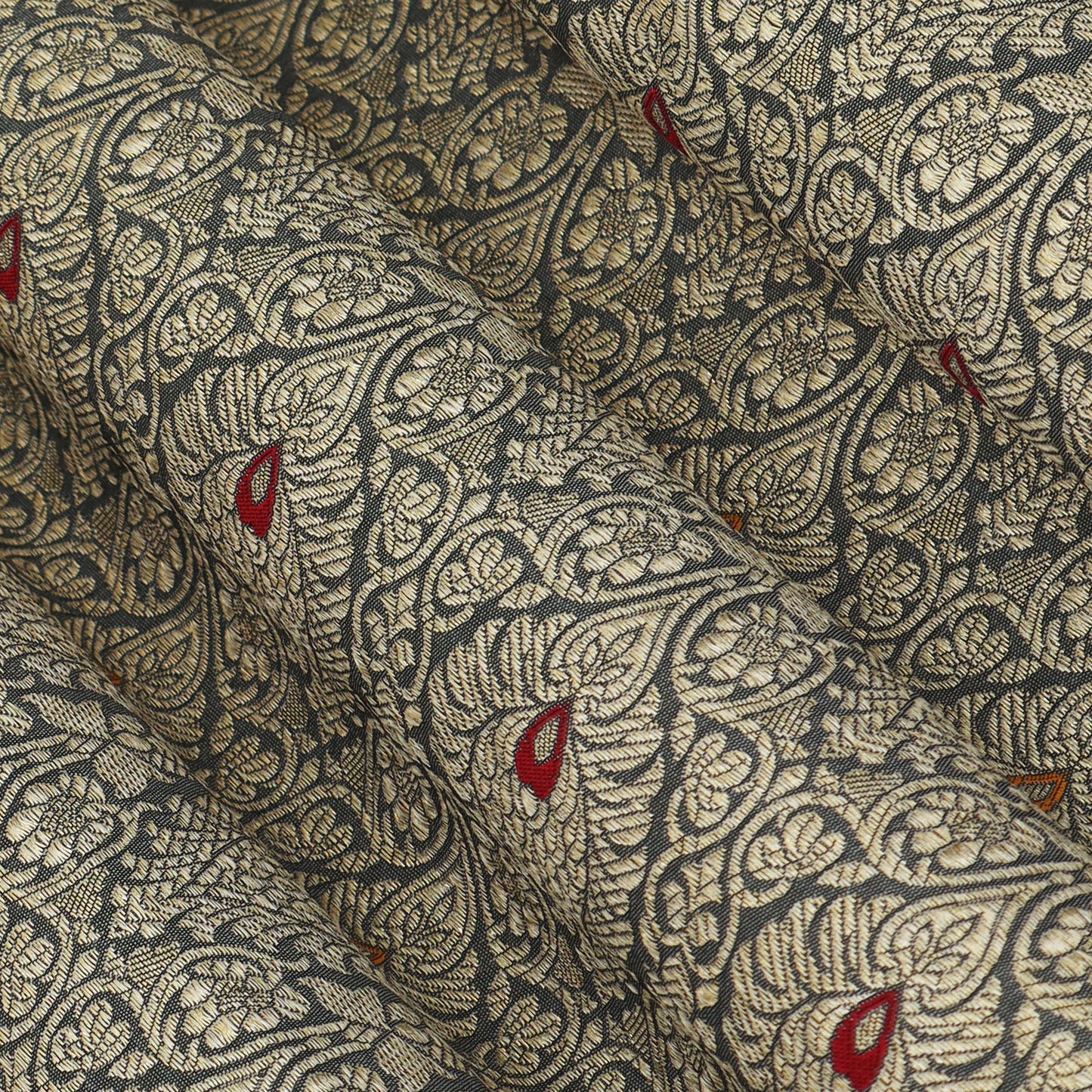 Grey Color Katan Meena Brocade Fabric