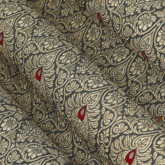 Grey Color Katan Meena Brocade Fabric