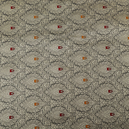 Grey Color Katan Meena Brocade Fabric