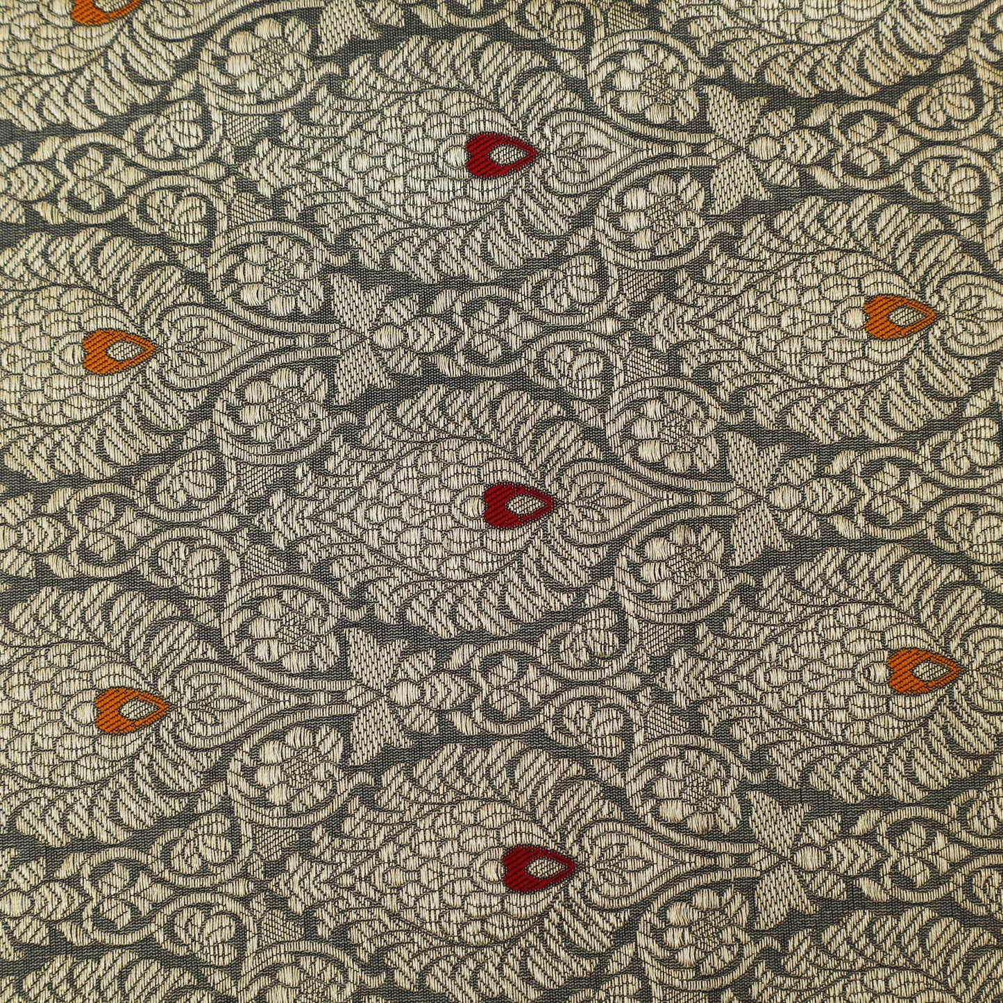 Grey Color Katan Meena Brocade Fabric