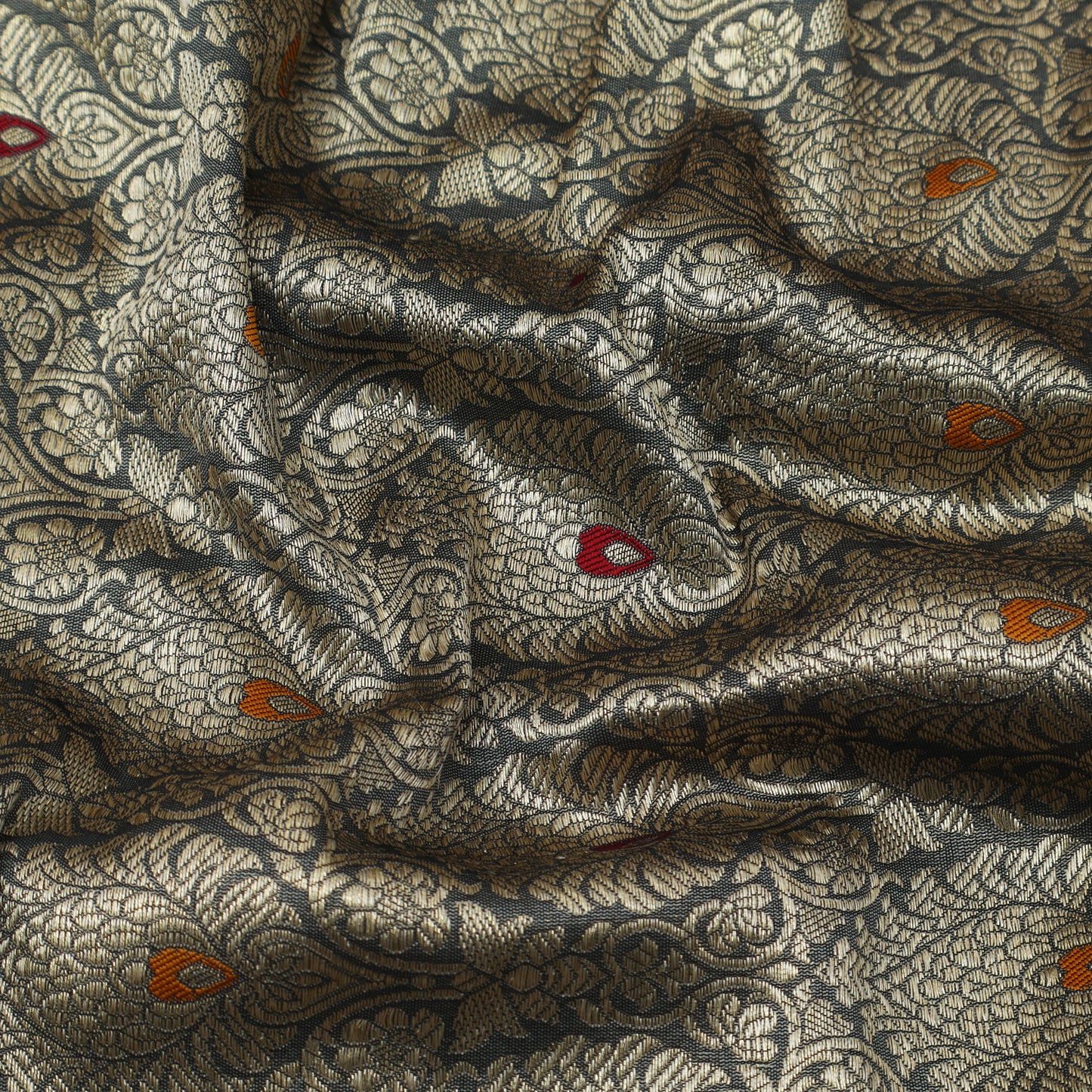 Grey Color Katan Meena Brocade Fabric