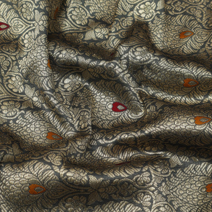 Grey Color Katan Meena Brocade Fabric