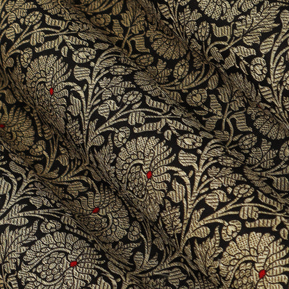 Black Color Katan Meena Brocade Fabric