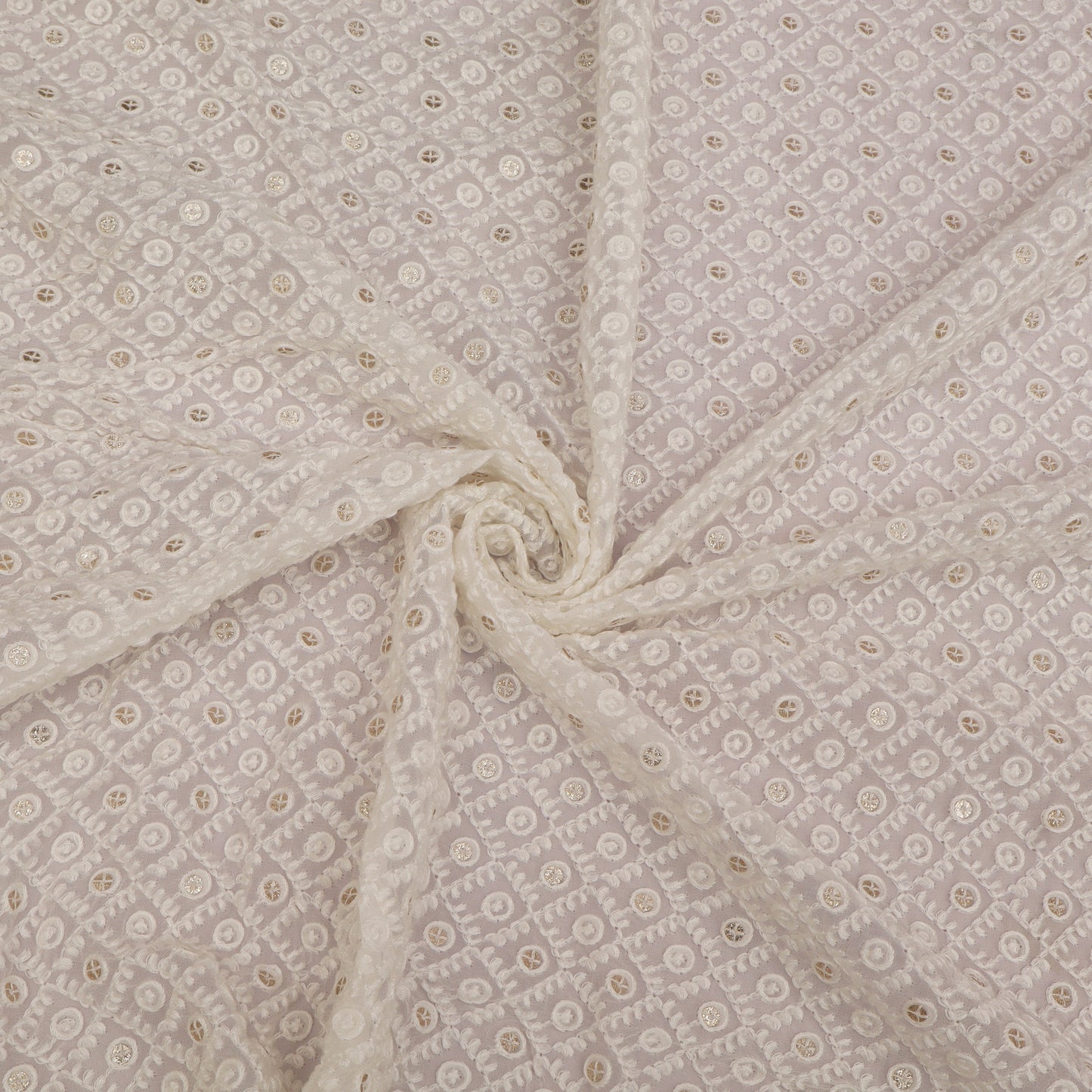 Floral patterned fabric with a swirl design on a neutral background