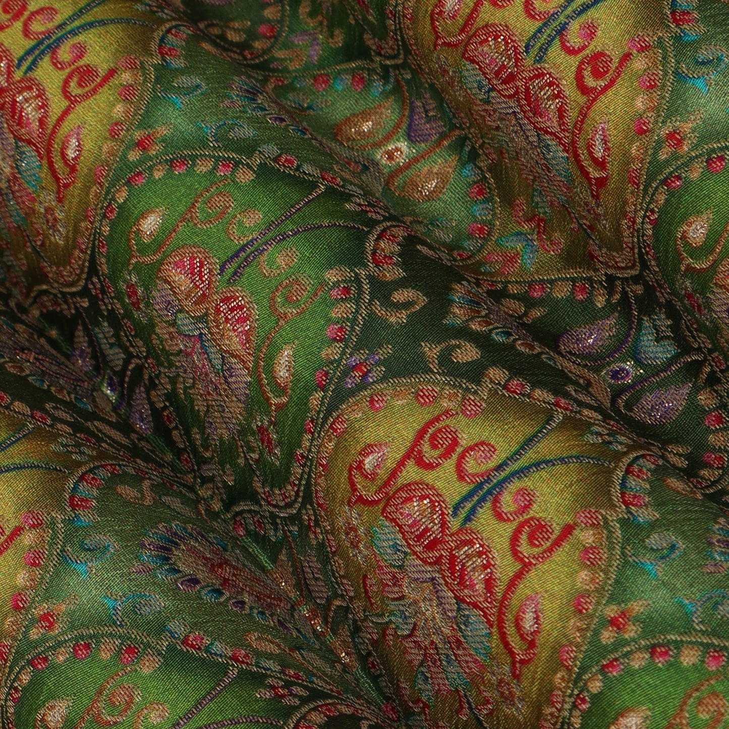 Green Color Dola Silk Jacquard Print Fabric