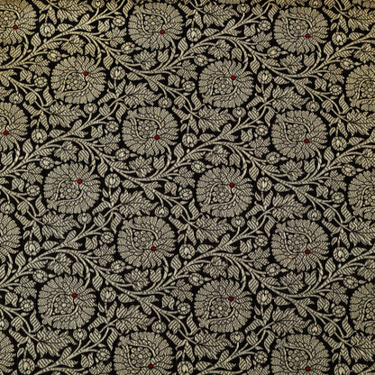 Black Color Katan Meena Brocade Fabric