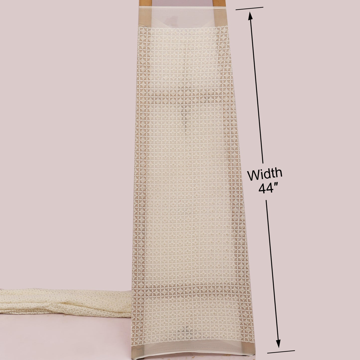 White textured fabric with dimensions indicated on a White background