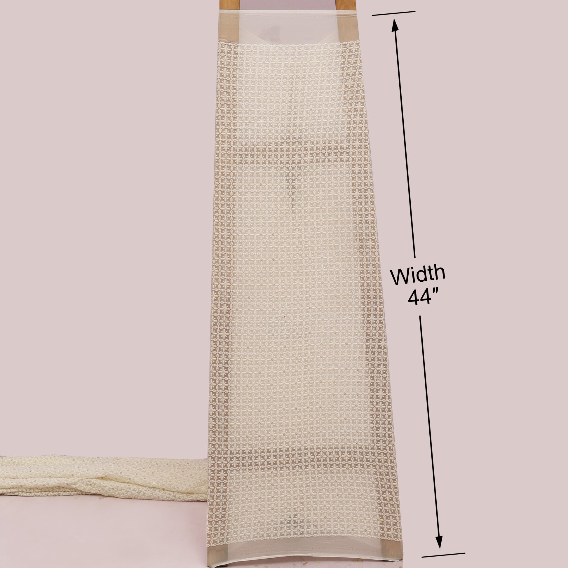 White textured fabric with dimensions indicated on a White background