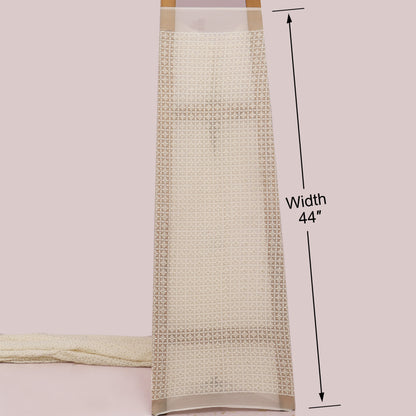 White textured fabric with dimensions indicated on a White background