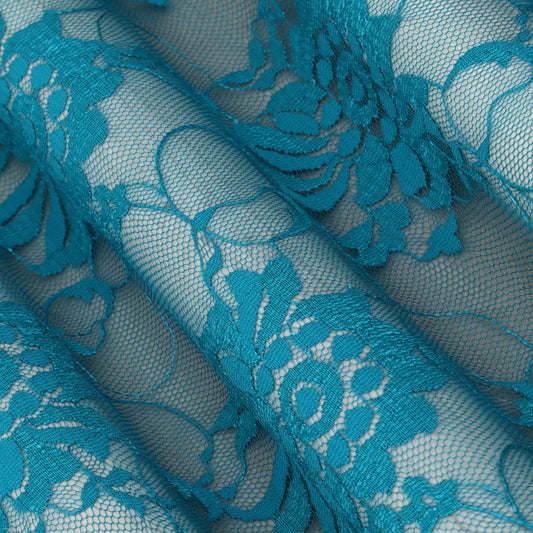 Teal Blue Color Chantilly Lace Fabric