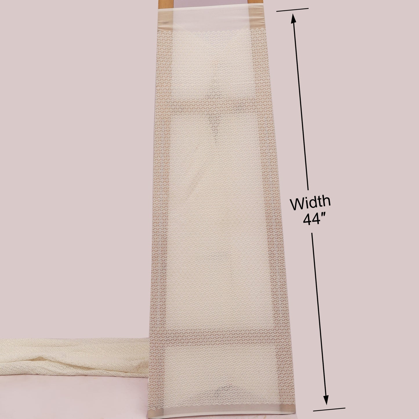 White fabric strip with a measurement label indicating width 44 inches on a White background.