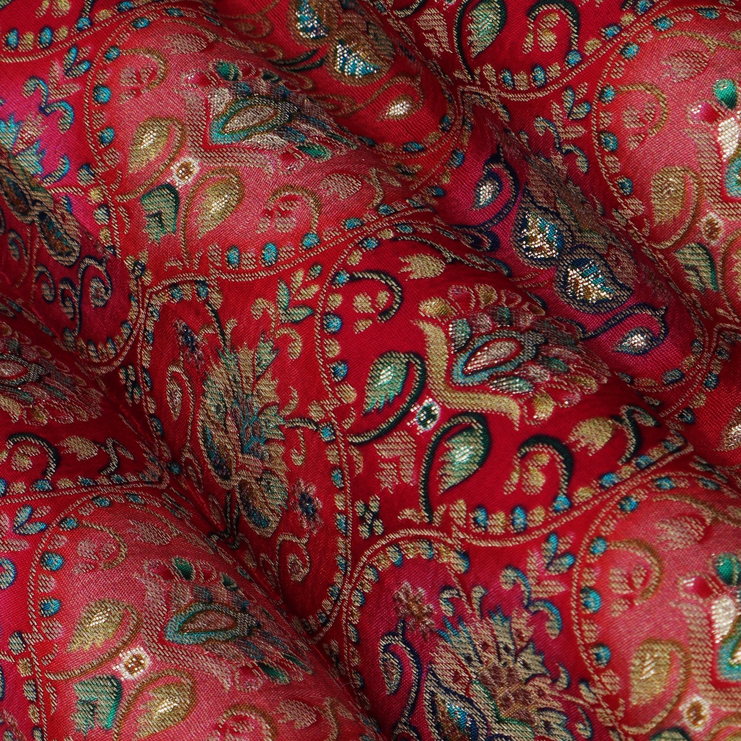 Red Color Dola Silk Jacquard Print Fabric