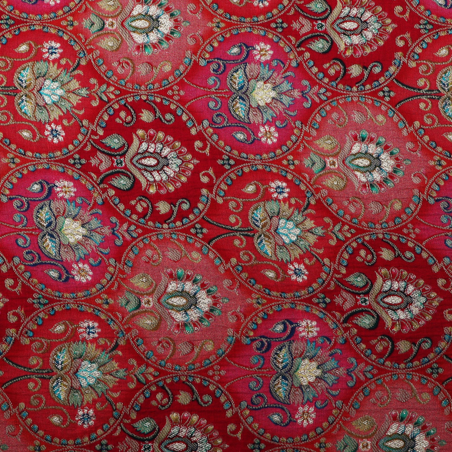 Red Color Dola Silk Jacquard Print Fabric