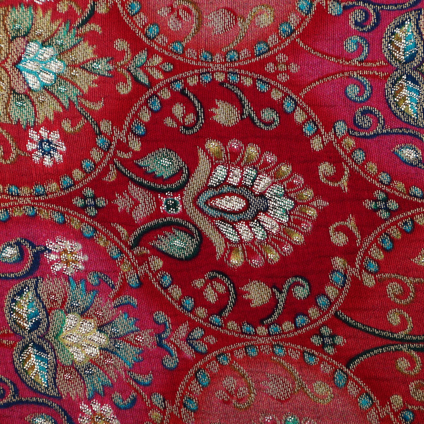 Red Color Dola Silk Jacquard Print Fabric