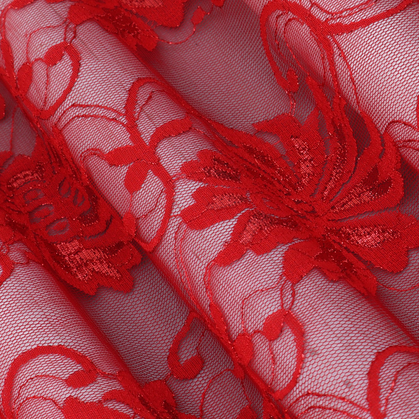 Red Color Chantilly Lace Fabric