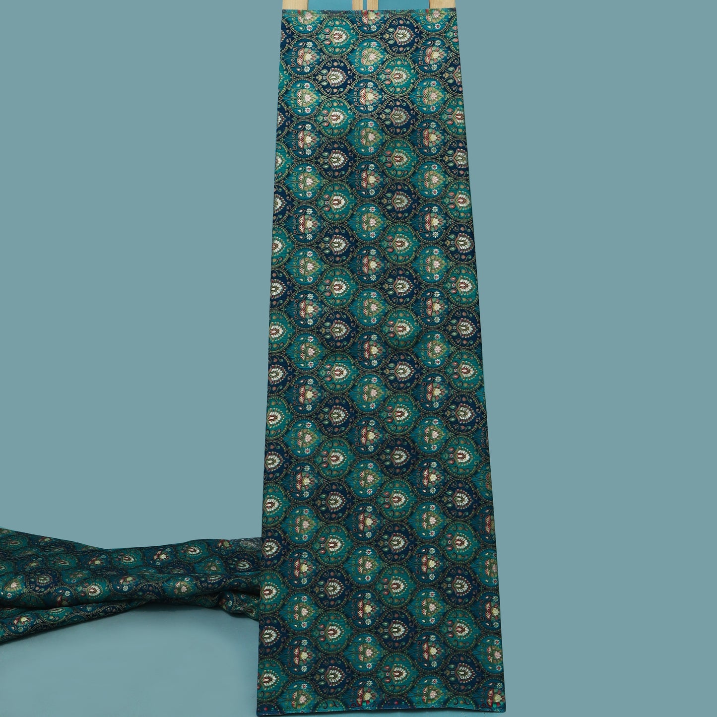 Pine Green Color Dola Silk Jacquard Print Fabric