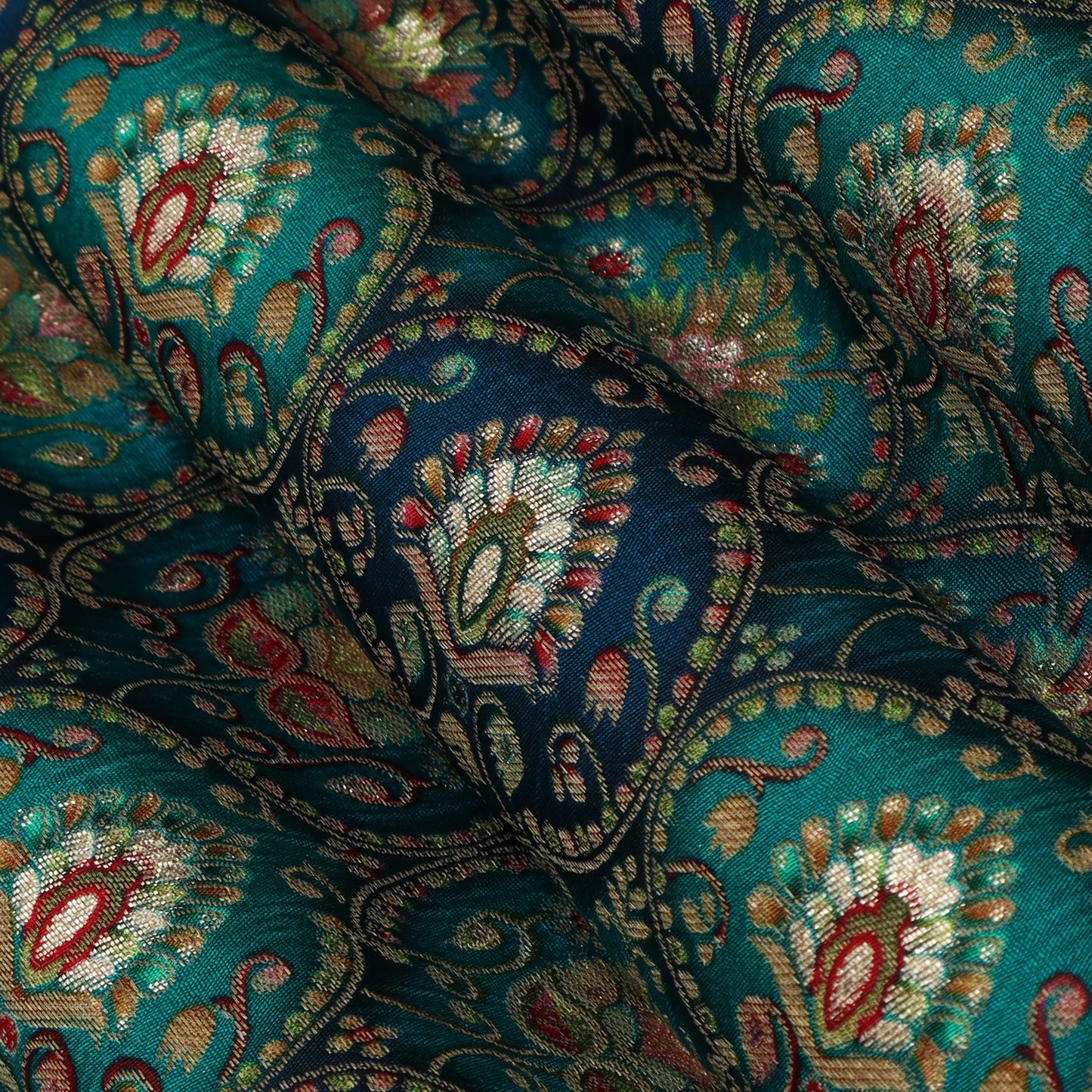 Pine Green Color Dola Silk Jacquard Print Fabric