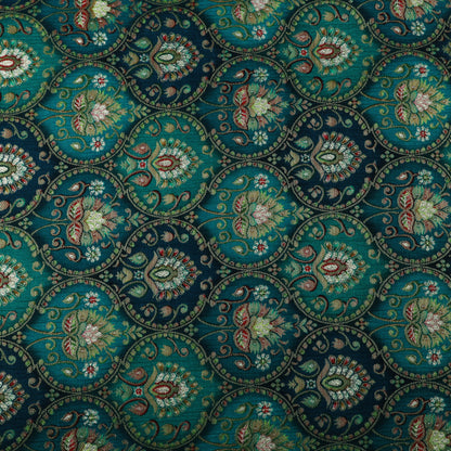 Pine Green Color Dola Silk Jacquard Print Fabric