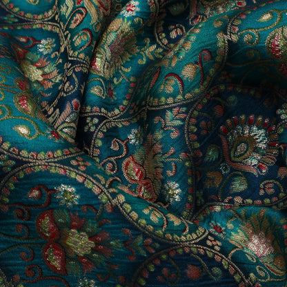 Pine Green Color Dola Silk Jacquard Print Fabric