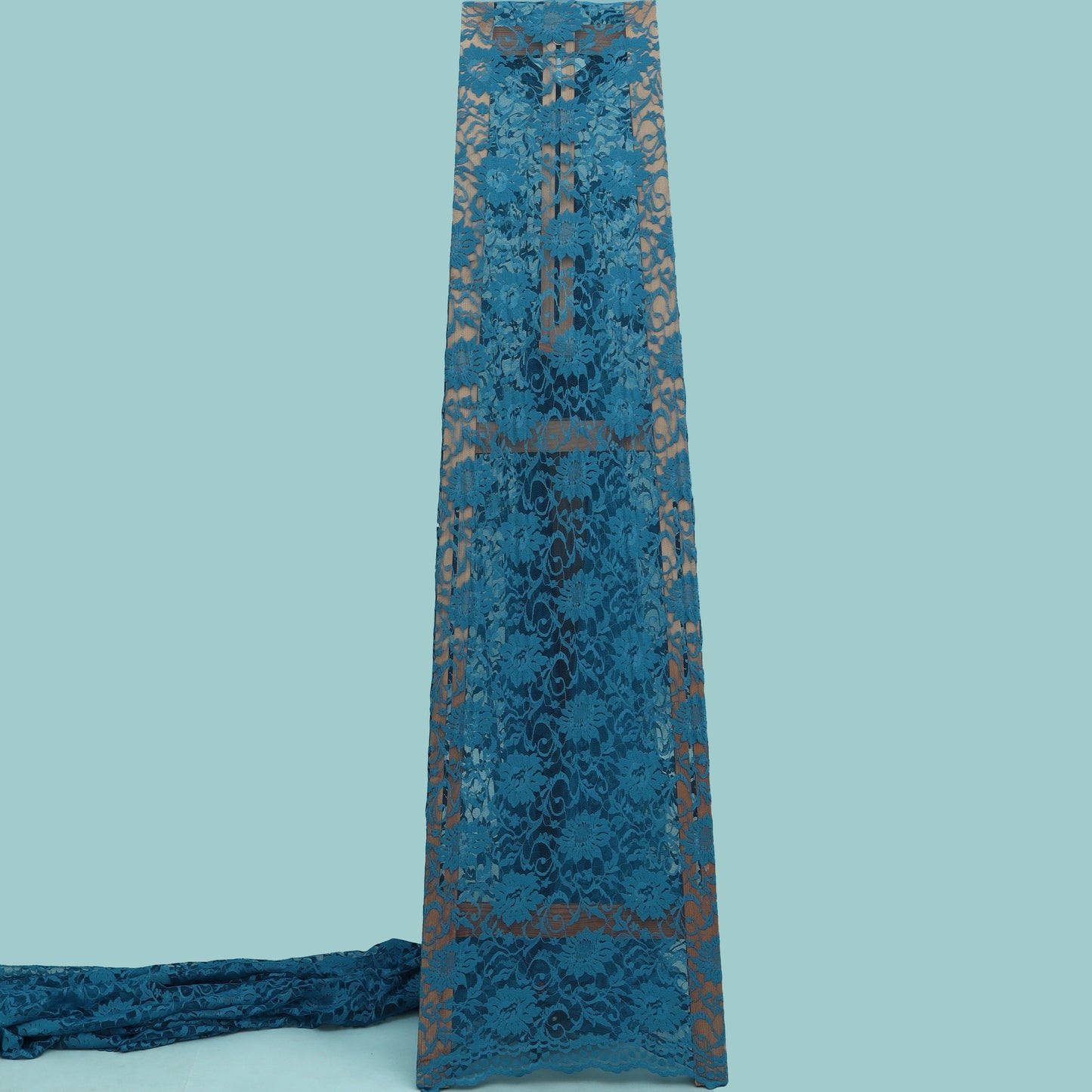 Blue Color Chantilly Lace Fabric