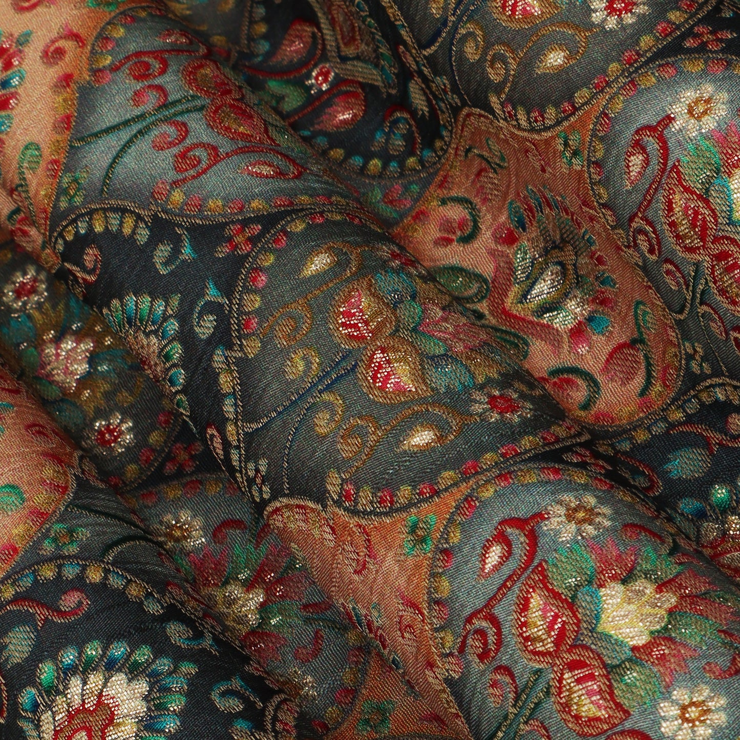 Multicolor Dola Silk Jacquard Print Fabric