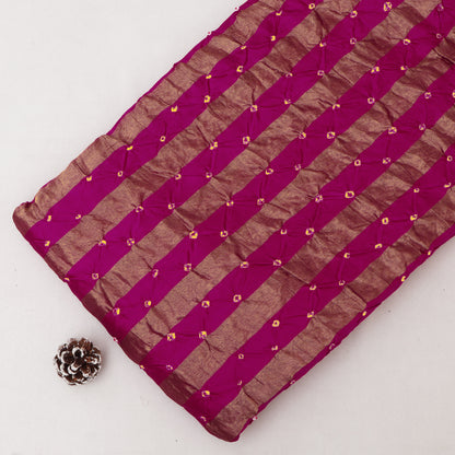 Hot Pink Stripe Pure Bandhani Brocade Fabric