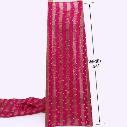 Hot Pink Stripe Pure Bandhani Brocade Fabric