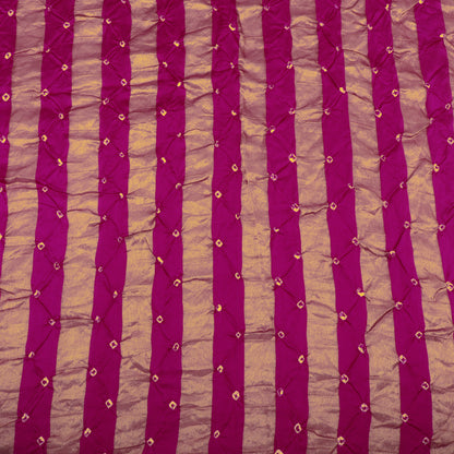 Hot Pink Stripe Pure Bandhani Brocade Fabric