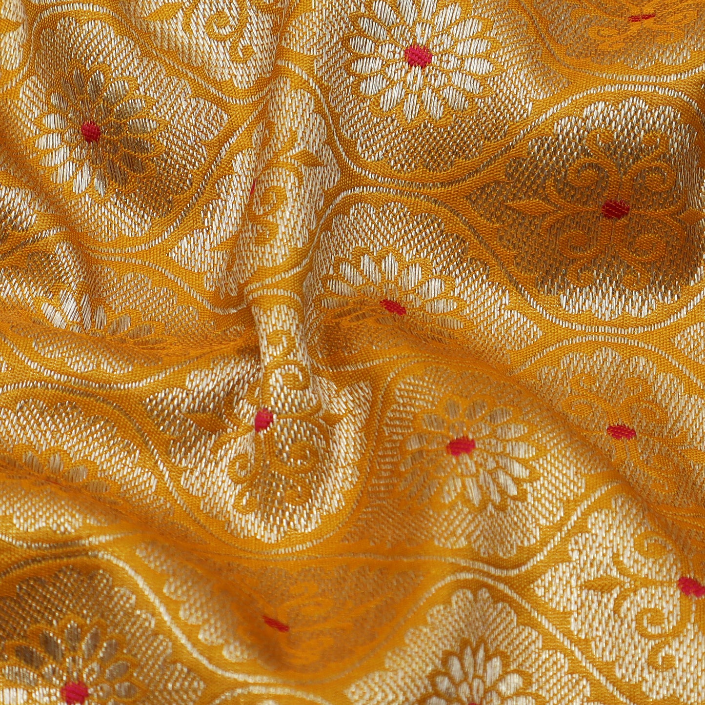 Mustard Color Katan Meena Brocade Fabric