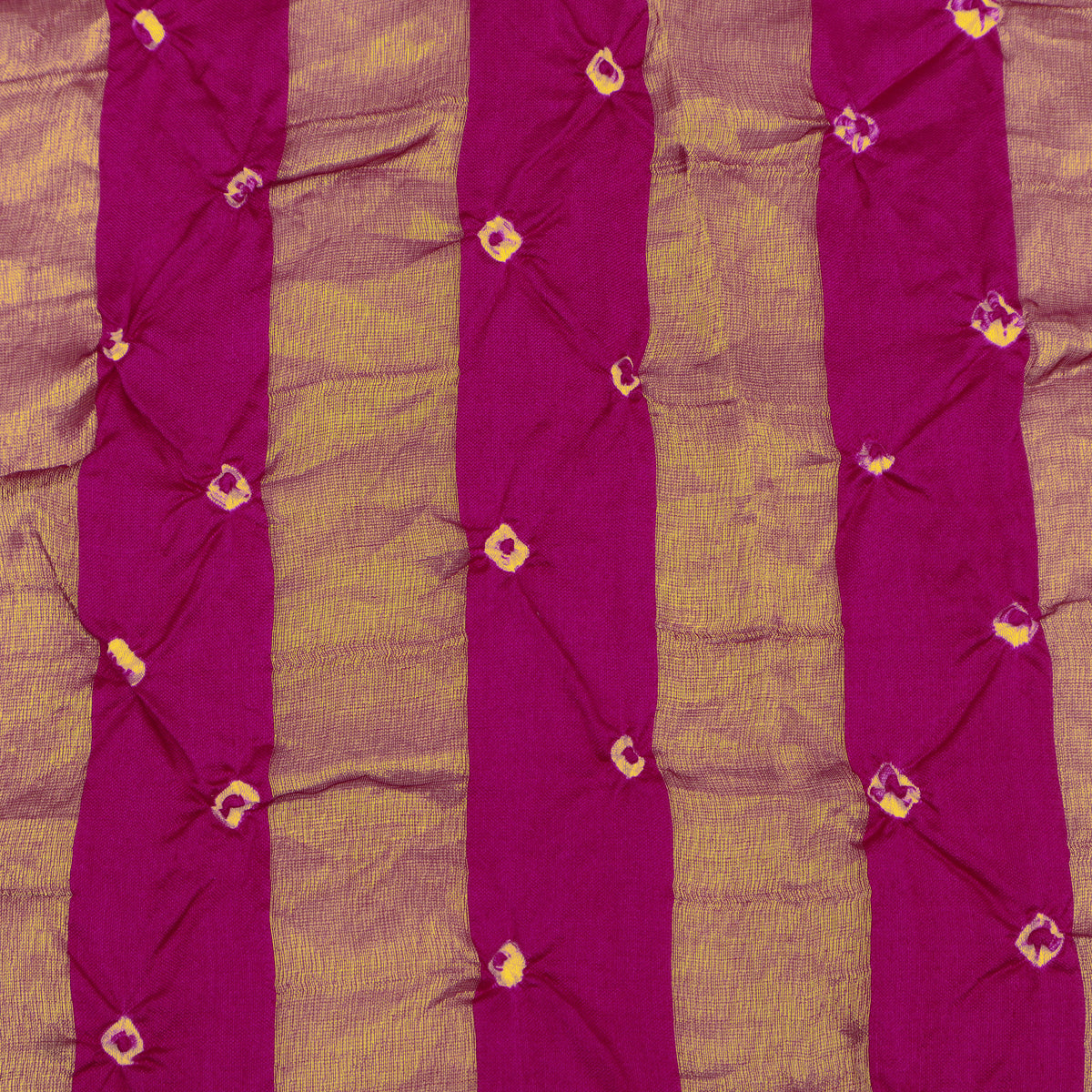 Hot Pink Stripe Pure Bandhani Brocade Fabric