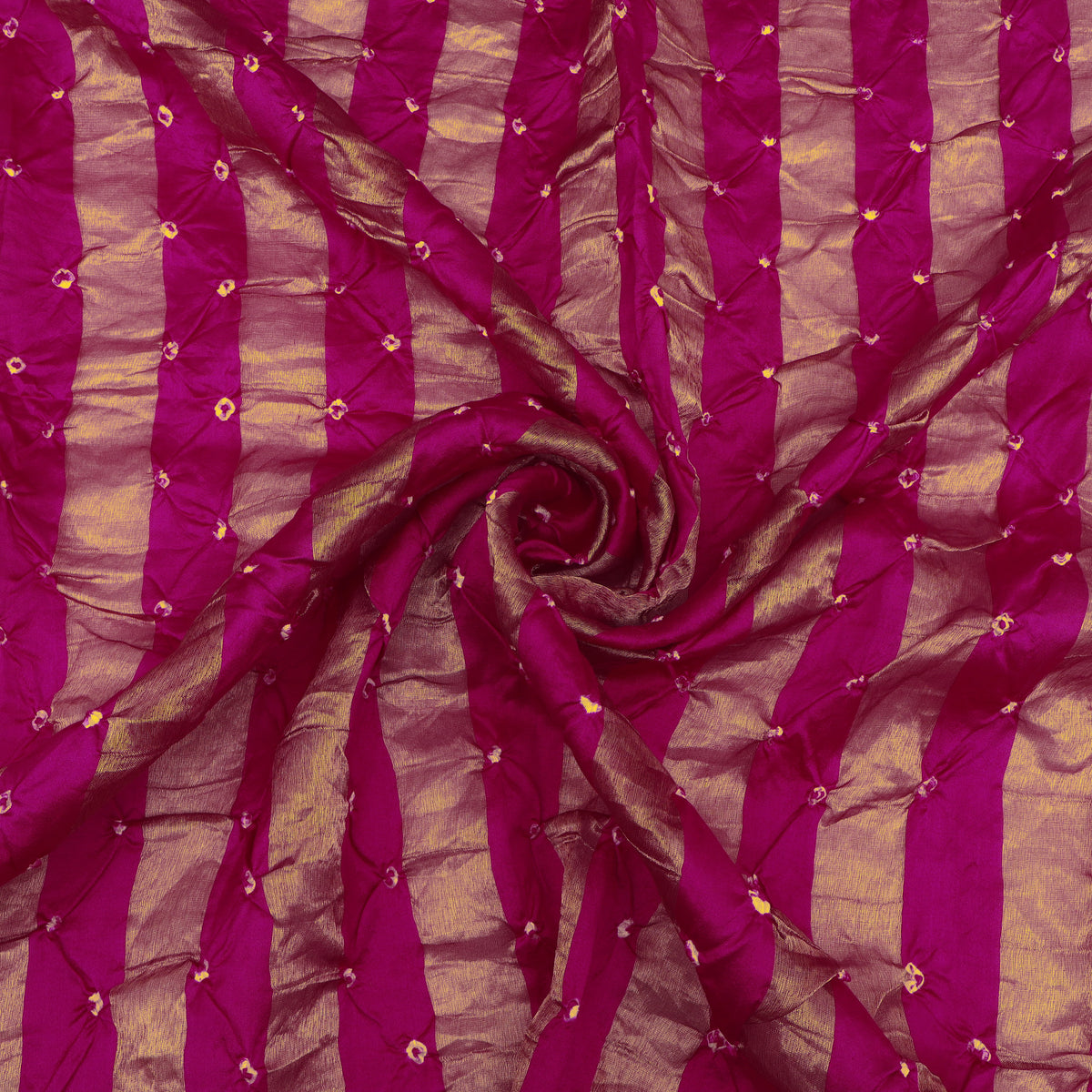 Hot Pink Stripe Pure Bandhani Brocade Fabric