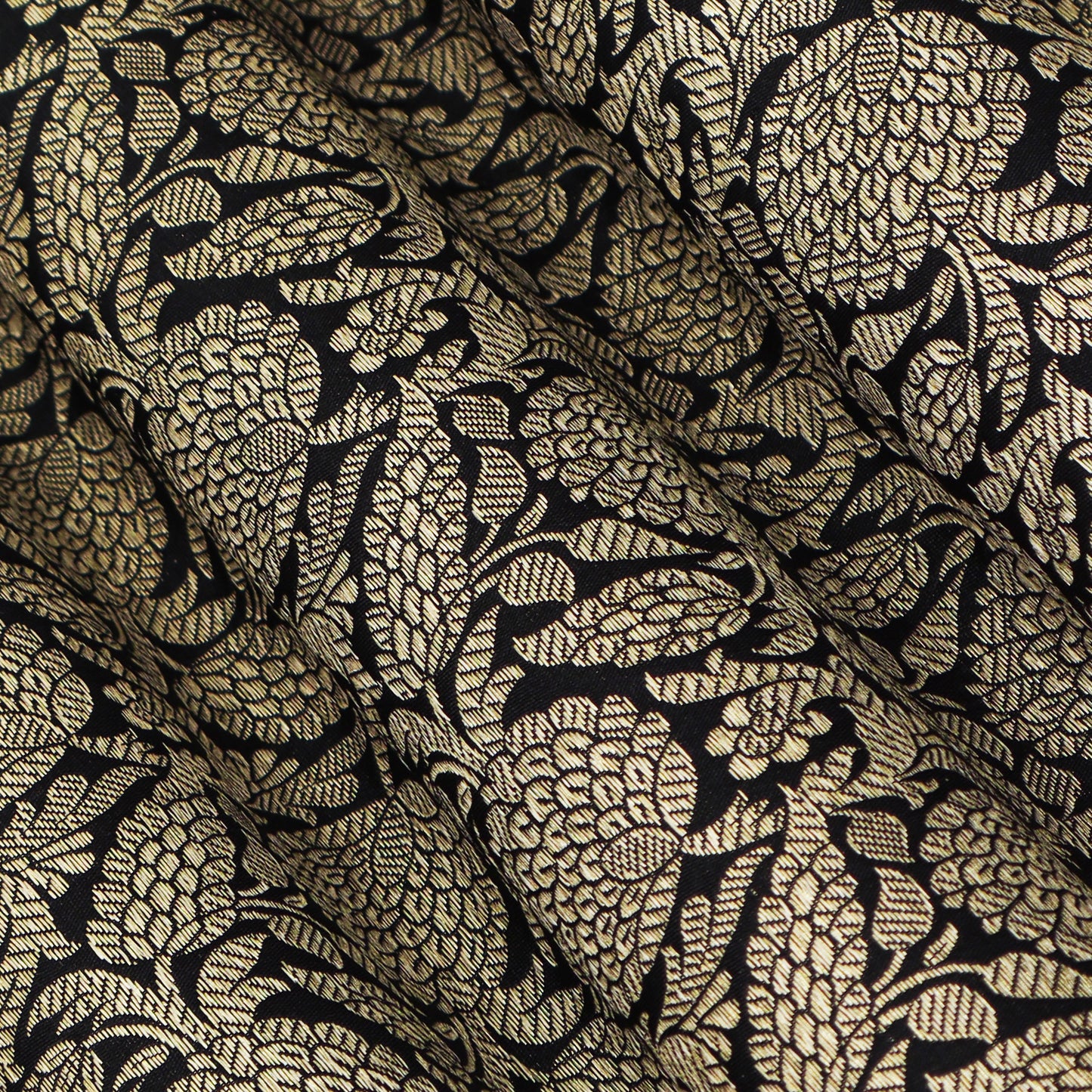 Black Color Katan Meena Brocade Fabric