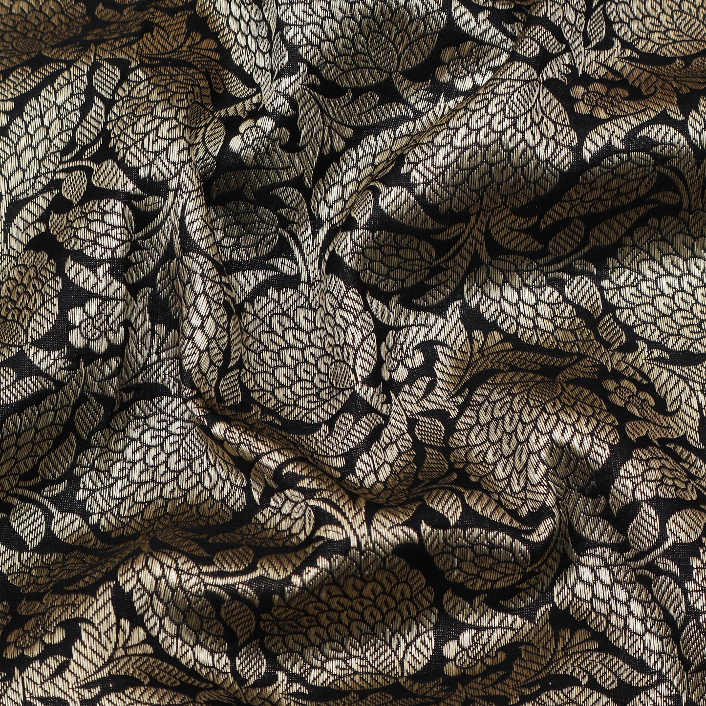 Black Color Katan Meena Brocade Fabric