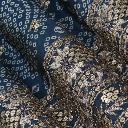 Blue Color Tissue Print Border Embroidery Fabric