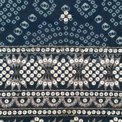 Blue Color Tissue Print Border Embroidery Fabric