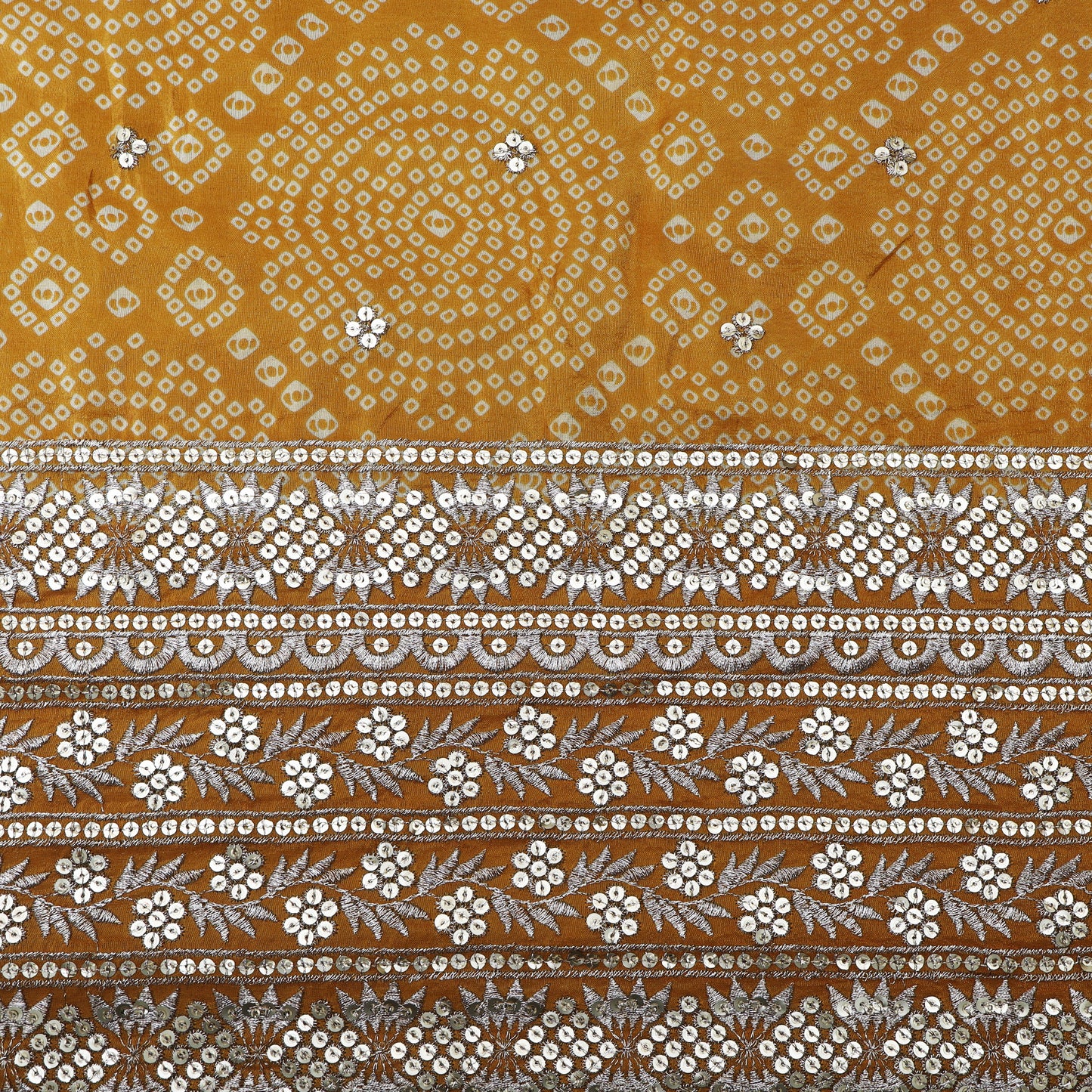 Yellow Color Tissue Print Border Embroidery Fabric