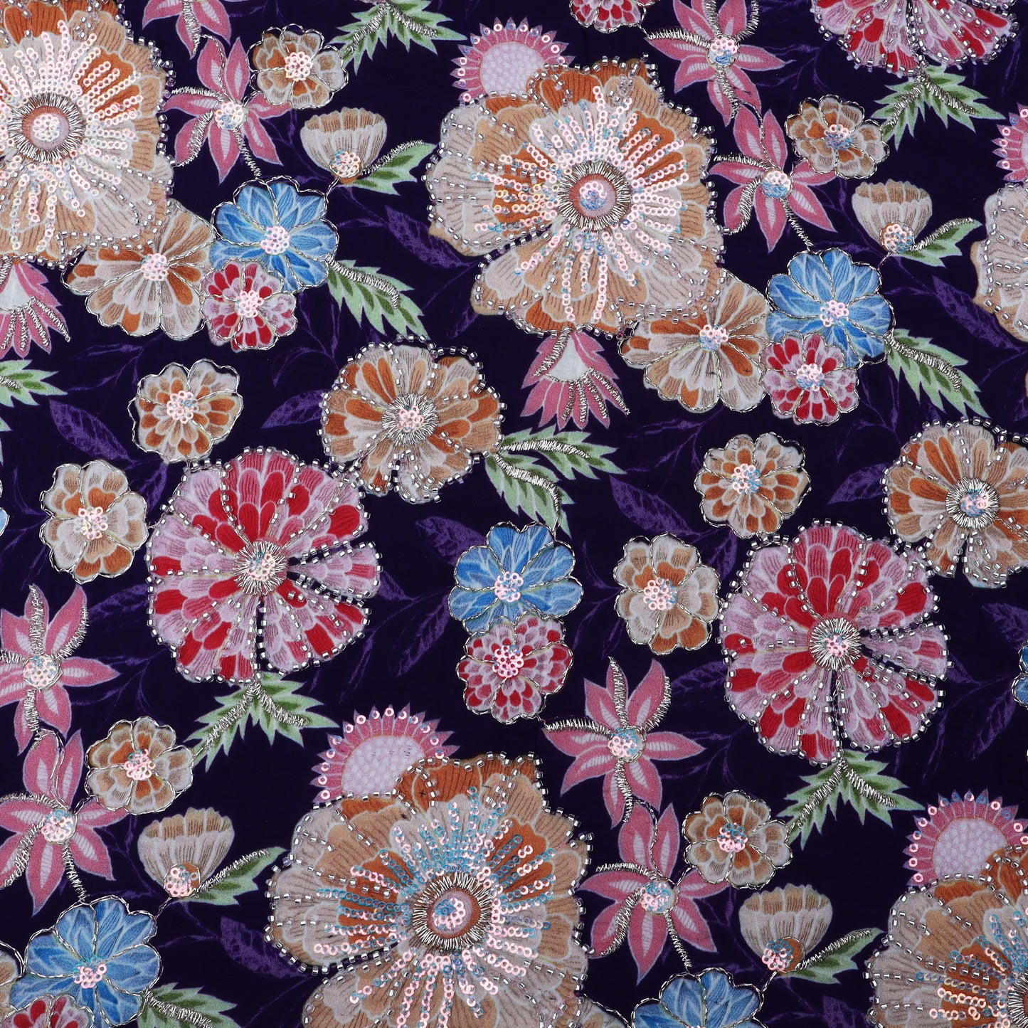 Crepe Position Print Embroidery Fabric