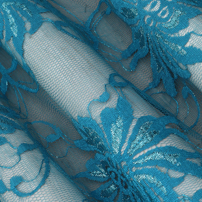 Teal Blue Color Chantilly Lace Fabric