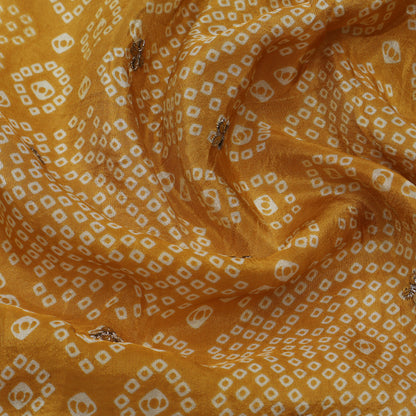 Yellow Color Tissue Print Border Embroidery Fabric