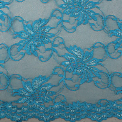 Teal Blue Color Chantilly Lace Fabric