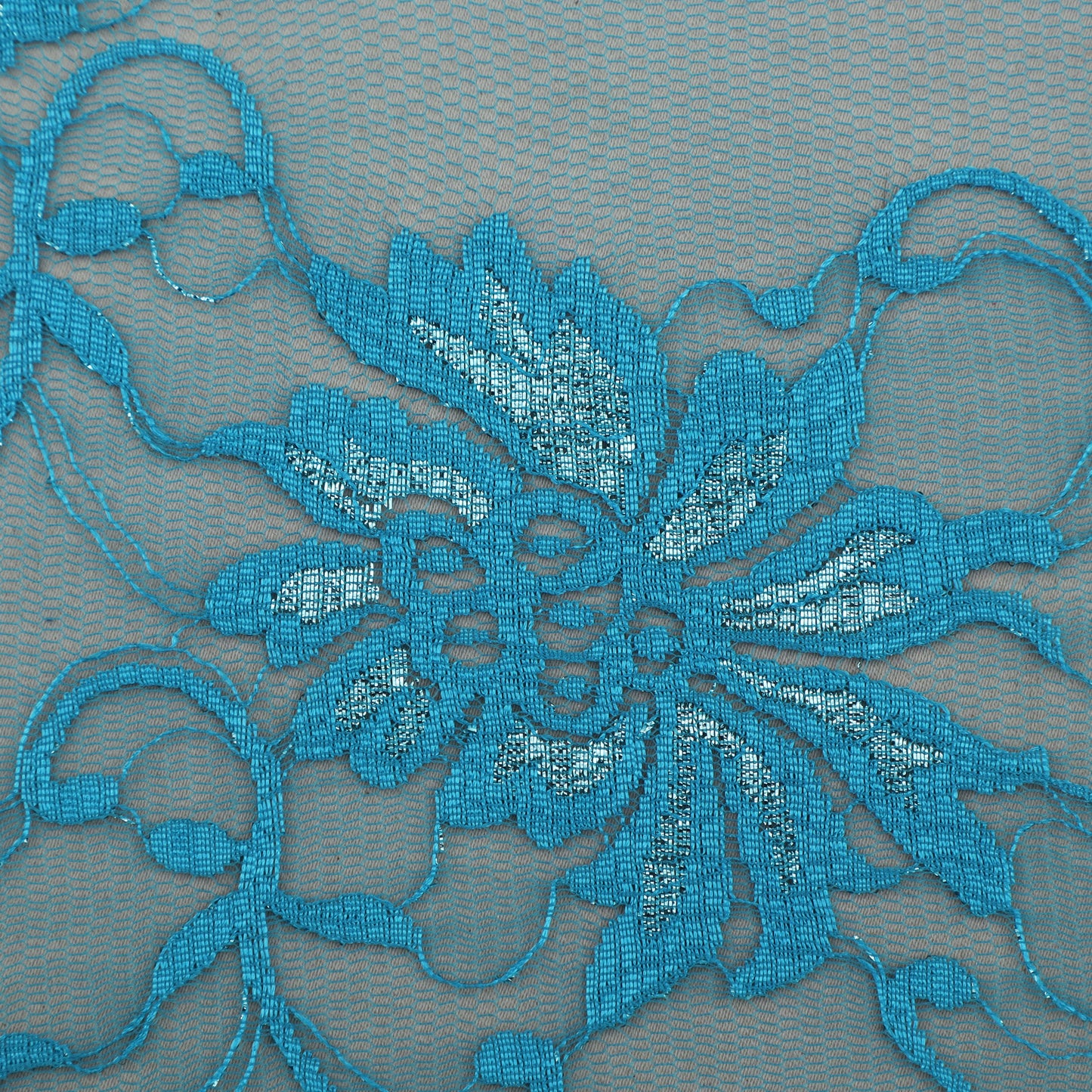 Teal Blue Color Chantilly Lace Fabric