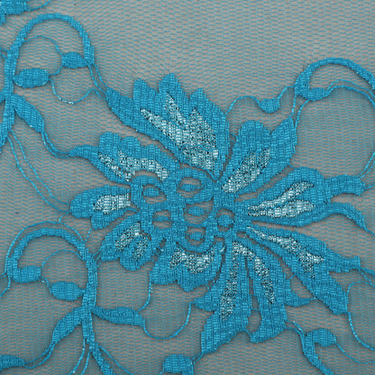 Teal Blue Color Chantilly Lace Fabric